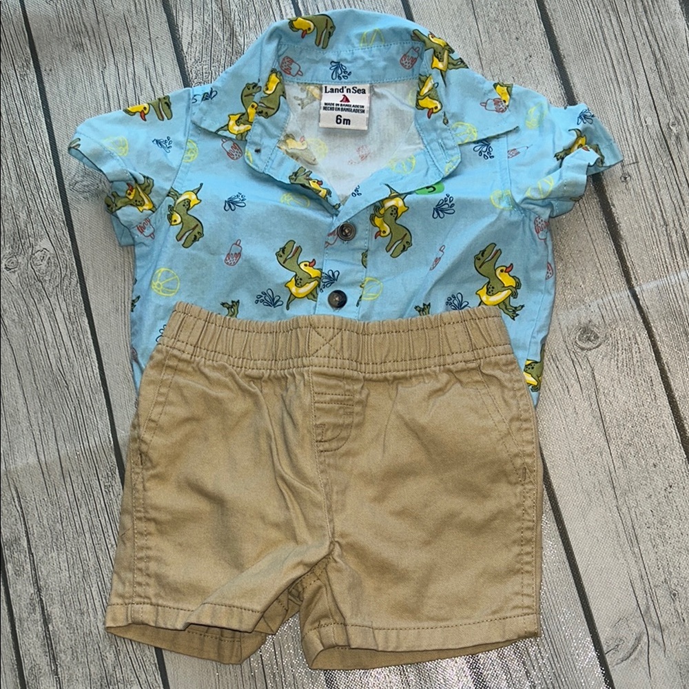 NWOT Land'n Sea 6mo Summer Outfit Blue and Tan